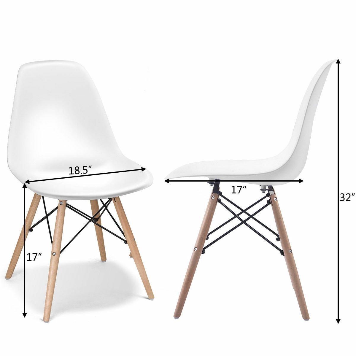 Costway Set of 2 Mid Century Modern Style Dining Side Chair Wood Leg White