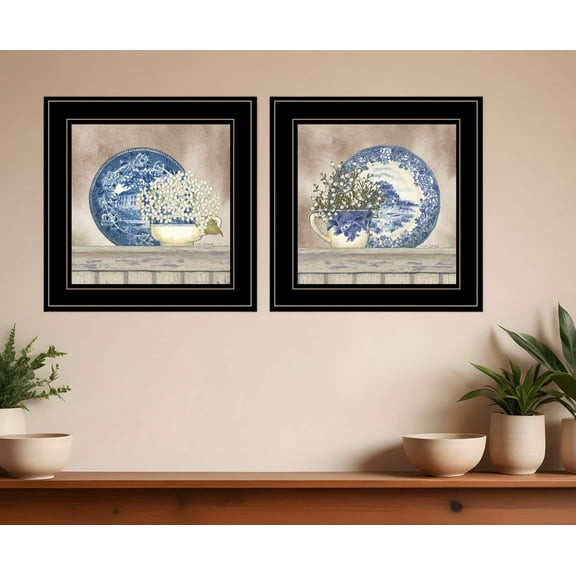 Set Of Two The Farmhouse Blues 1 White Framed Print Wall Art