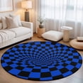 thumbnail image 2 of Round Rugs 4Ft, Blue Black Checkered Round Area Rug Washable Indoor Throw Carpet, Modern Abstract Art Soft Non Slip Circle Rug for Kitchen Nursery Room Home Decor Aesthetic, 2 of 8