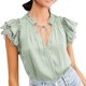 thumbnail image 1 of Slatcetga Tops con Cuello en V para Mujer, Tops Informales de satén de Color Puro con Volantes de Encaje para Fiestas, Compras, Viajes al Aire Libre, Verde Claro L, 1 of 6