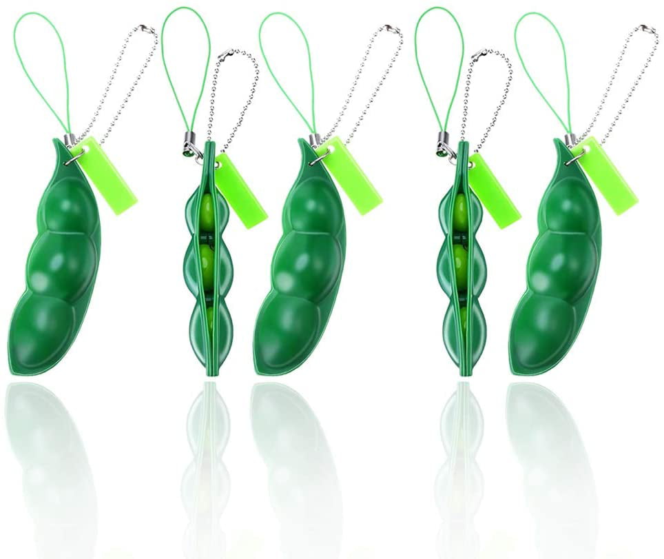 4Pcs Pea Popper Stress Relief Anti-Anxiety Toy-Autism ADHD Keyring Squeeze Bean 