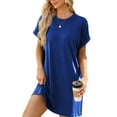 thumbnail image 3 of TEMOFON T Shirt Dresses for Women Summer Casual Sundress Loose Swing Blouse Tunic Crew Neck Short Sleeve Tops Pocket Basic Dress Dressy Womens Clothes Solid Color Blue Size XL, 3 of 8