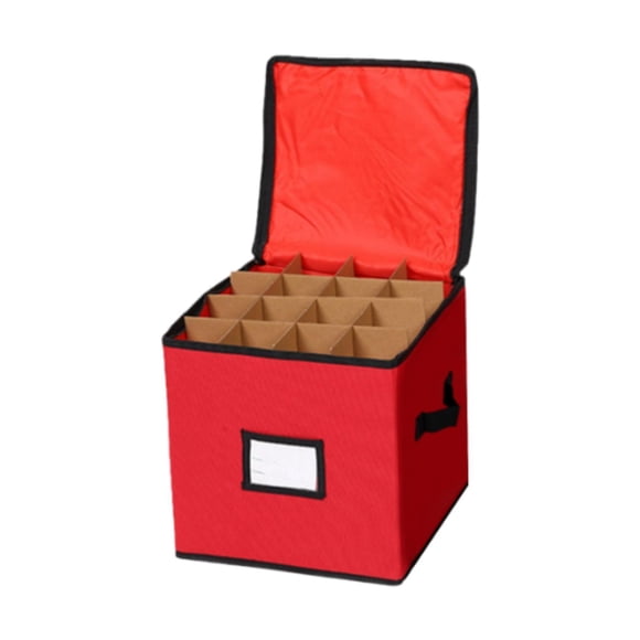 DOLITY Christmas Tree Ball Container Bin, Xmas Hanging Baubles Organizer, with Handle, Festival Decor Christmas Ornament Storage Box red