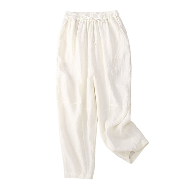 Birdeem Womens Solid Elastic Embroidered Cotton Hemp Capris