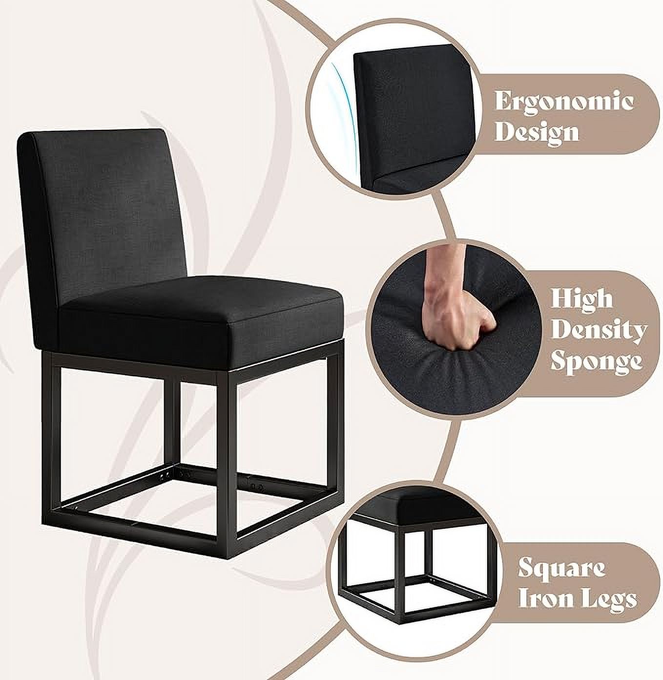 Merluxy Mid Century Linen Dining Chairs Set of 6, Modern Upholstered Dinner Chairs with Metal Frame for Restaurant, Dining Room, Kitchen, Black Padded Chairs