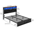 thumbnail image 4 of DEXTRUS Queen Size Distressed Wood Bed Frame with LED Headboard, USB Ports & Dual Storage, Black, 4 of 12