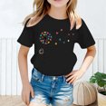 thumbnail image 2 of Curuila Kid Girls Tops Cartoon Print Crew Neck Short Sleeve Tee Summer Casual Loose T Shirt Black Size 2-4 Years, 2 of 5