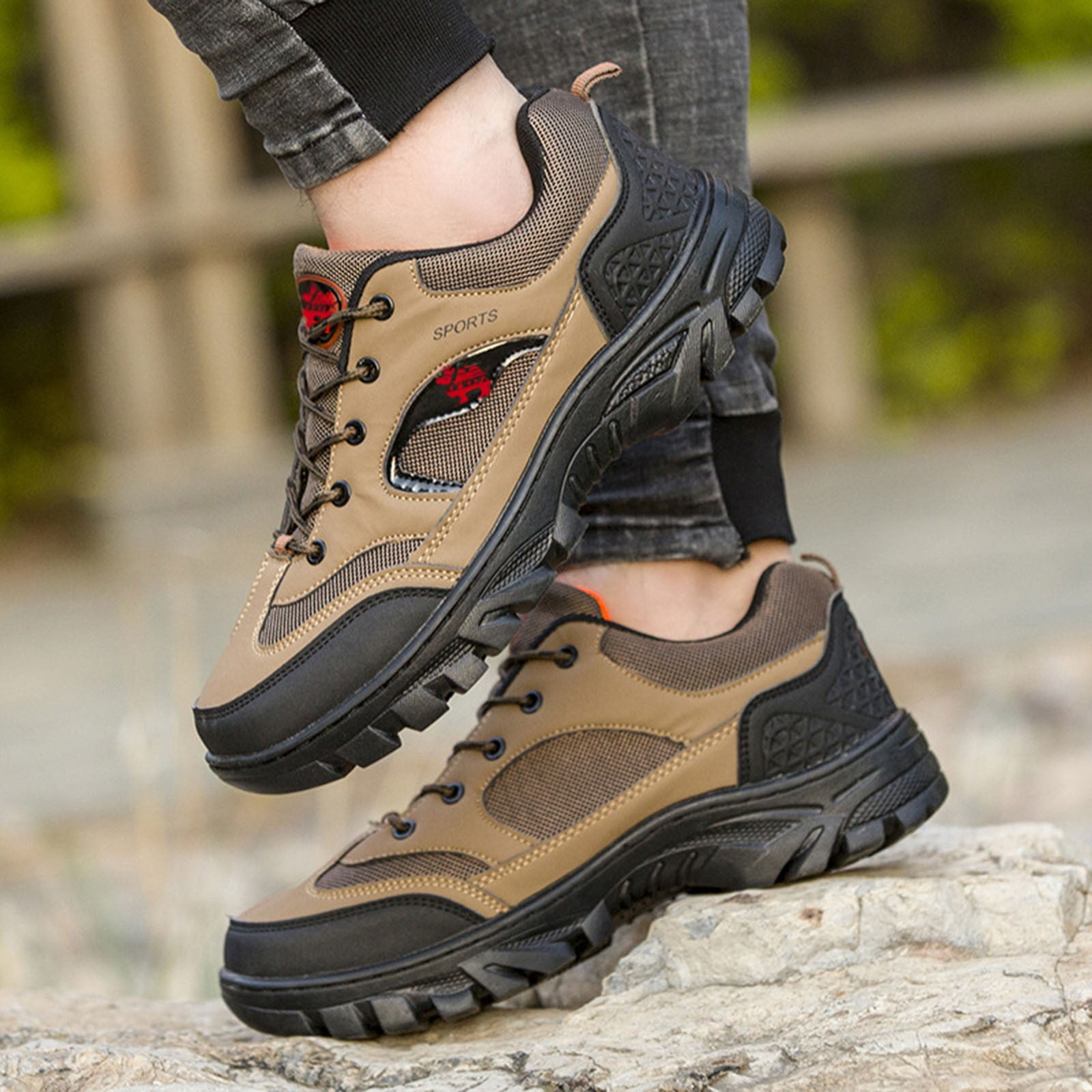 Brown Men'S Hiking Shoes Round Toe Anti Slip Wear Resistant Comfortable Lightweight Outdoor Walking Footwear For All Seasons And Activities Size 39