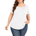 thumbnail image 3 of Daystry Plus Size Tops for Women Short Sleeve Square Lace Neck Flowy Shirts White 1X, 3 of 11