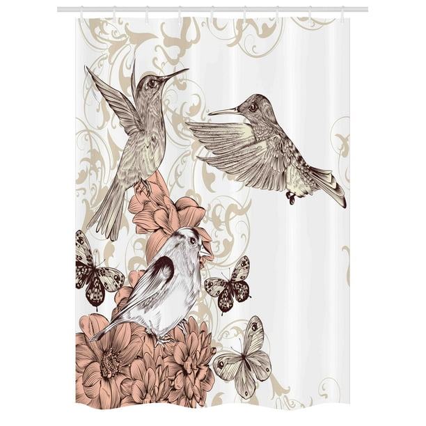 Hummingbird Stall Shower Curtain, Vintage Style Artwork with Birds