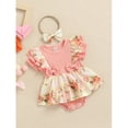 thumbnail image 3 of GRNSHTS Infant Baby Girl Outfits Ruffled Short Sleeve Ribbed Bodysuit +Floral Bow Dress+Headband Summer Clothes (Pink,3-6 Months), 3 of 10
