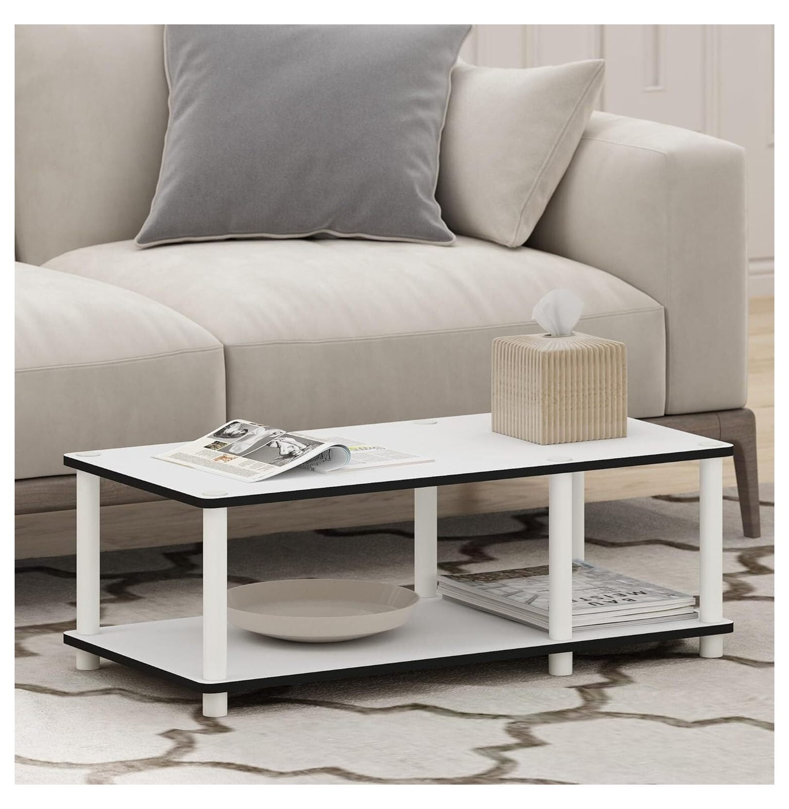 60 Inch TV Stand No Tools Assembly, White Entertainment Console for 32-65” TVs, Low Profile Media Console with Storage, Modern Living Room Furniture
