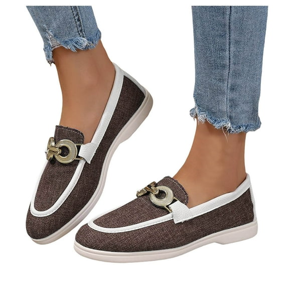 Slip on Penny Loafers for Women Trendy Casual Canvas Walking Flats Comfortable Business Work Dress Shoes