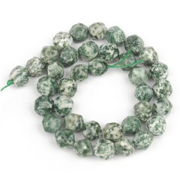 Xiao Hua 2 piezas de cuentas redondas dispersas de piedra natural con corte de diamante verde moteado, accesorios creativos para pulseras hechas a mano de 10 mm.