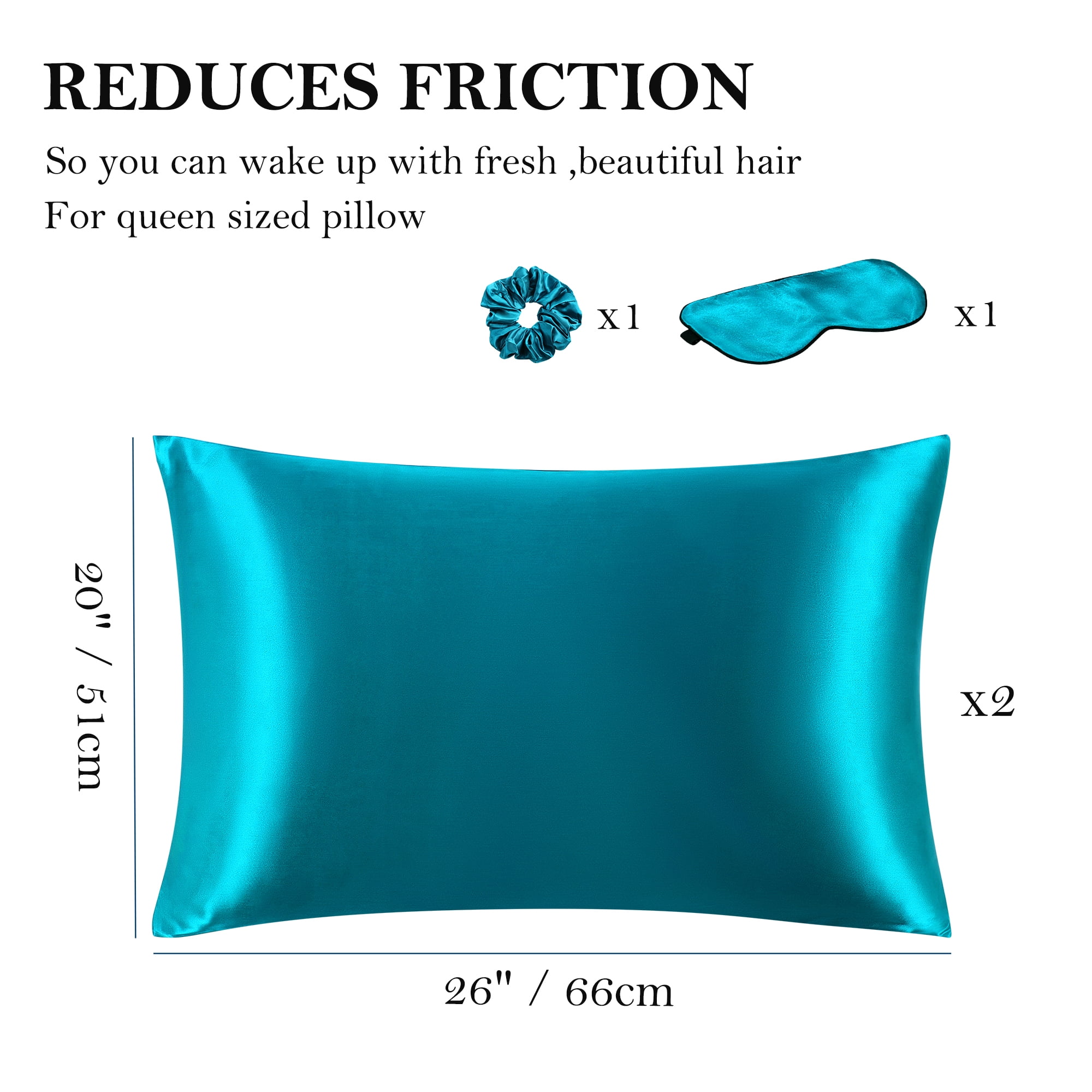 Unique Bargains Durable Soft Zippered Closure Set of 2 Satin Pillowcase Peacock Blue Queen(20"x30")
