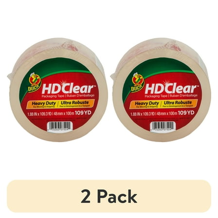 (2 pack) Duck HD Clear Packing Tape, 1.88 in. x 109 yd., Clear, 1 Count