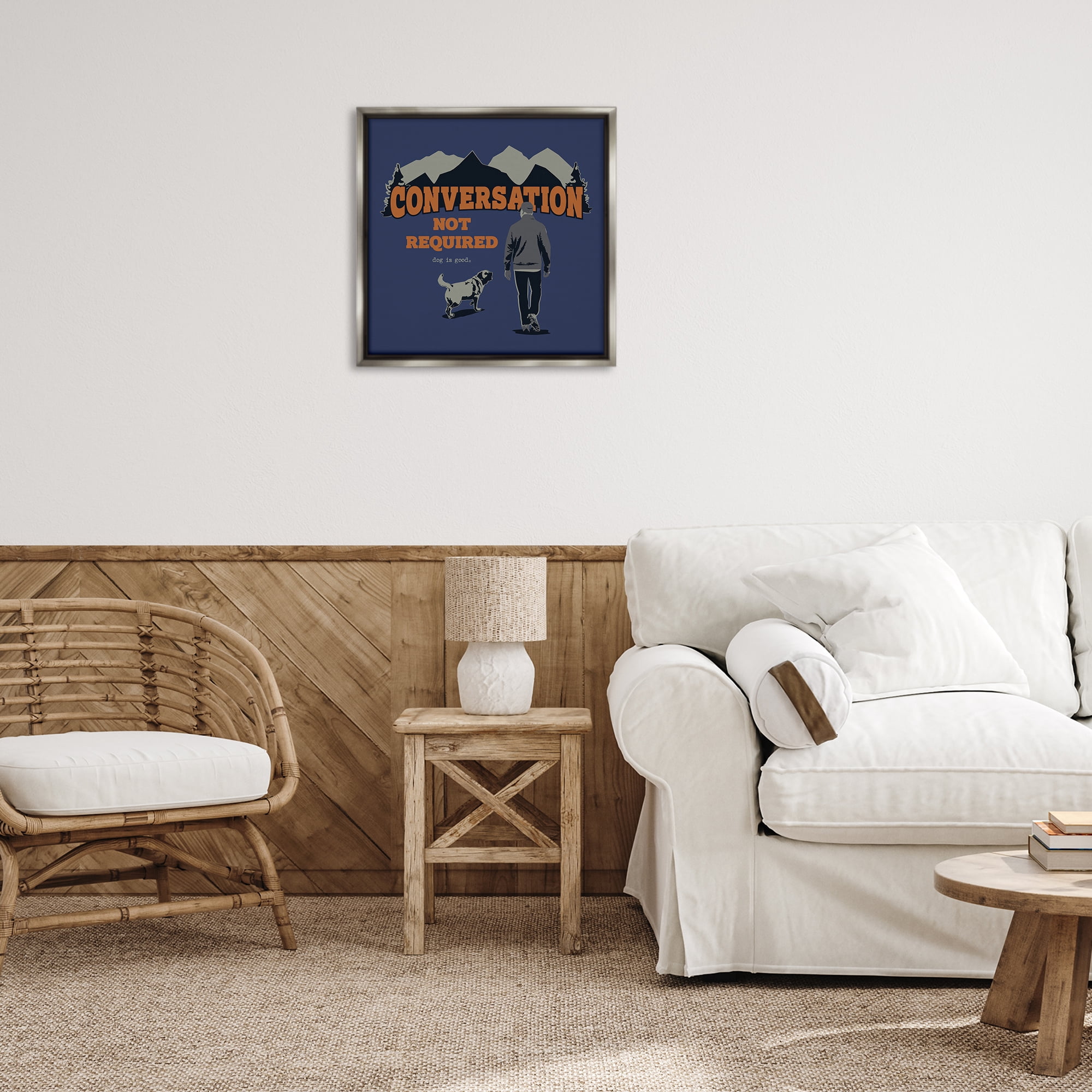 Stupell Industries Conversation Not Required Animals Painting Gray Floater Framed Canvas Art Print Wall Art, 25 x 25
