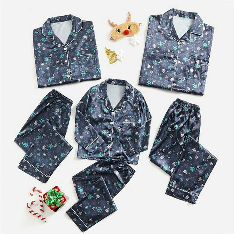 Uccdo 6 13T Boys Girls Brother and Sister Pajamas Set Christmas Family Matching Pajamas Silk Satin Button Down Sleepwear Long Sleeve Nightwear 2Pcs Pj Set Walmart