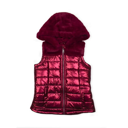 p.s.09 from aeropostale Metallic Puffer Vest with Faux Fur Hood (Little Girls & Big Girls)