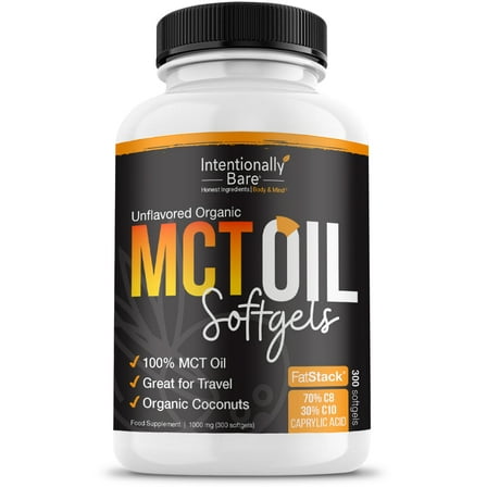 Intentionally Bare Organic 70% C8 MCT Oil Capsules- Great for Travel & Appetite Suppression- 1000mg