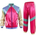 thumbnail image 2 of VBTAPA 80s Outfit Men 90s Tracksuit 70s Windbreaker Jacket Track Suit 2 Piece Hip Hop Set Hot Pink M, 2 of 3