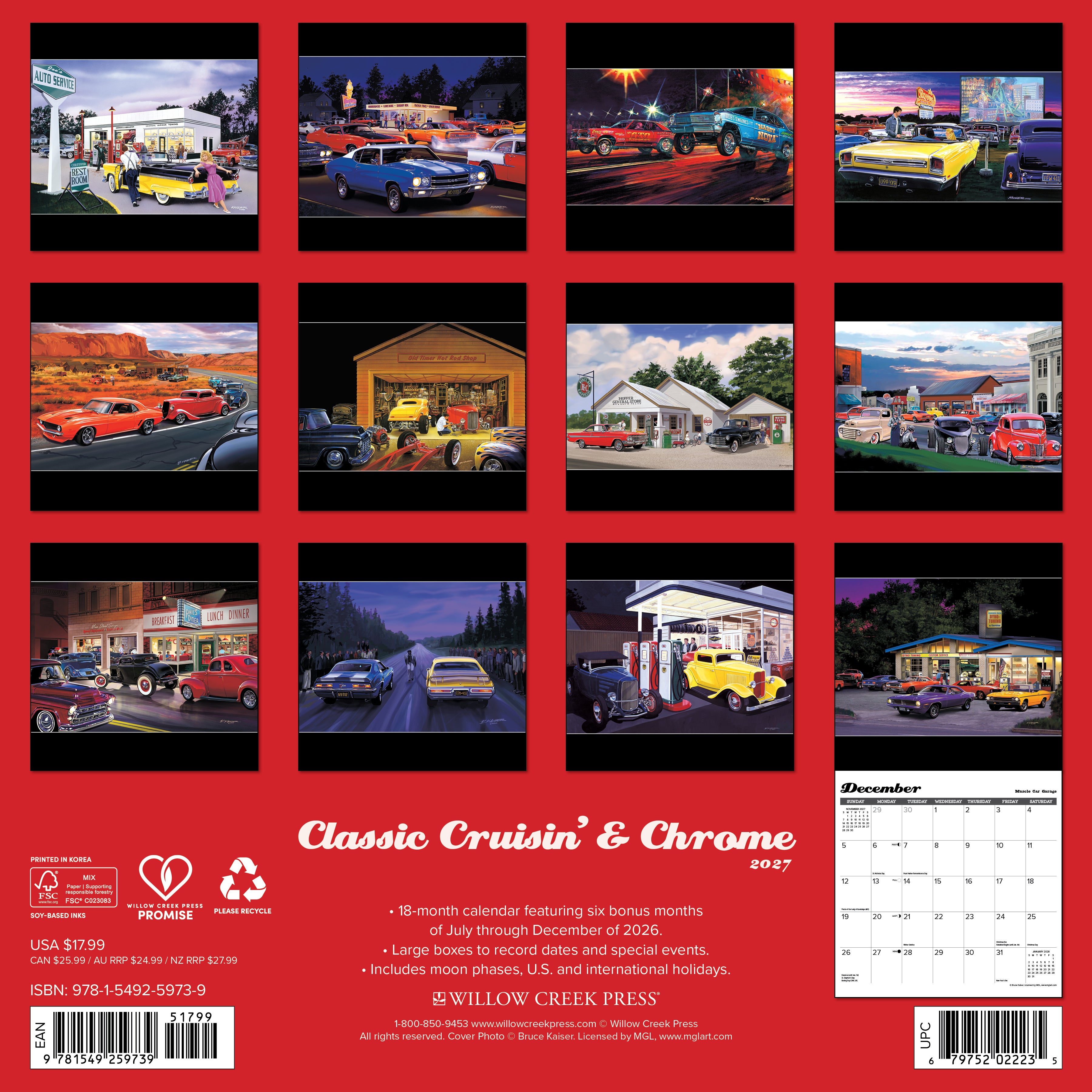 Willow Creek Press, Classic Cruisin' & Chrome 2027 Wall Calendar