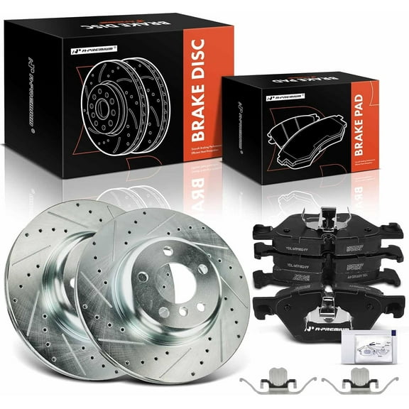 A-Premium 12.99 inch (330mm) Front Drilled and Slotted Disc Brake Rotors   Ceramic Pads Kit Compatible with Select BMW Models - 528i 2011-2016, 528i xDrive 2012-2016, 6-PC Set