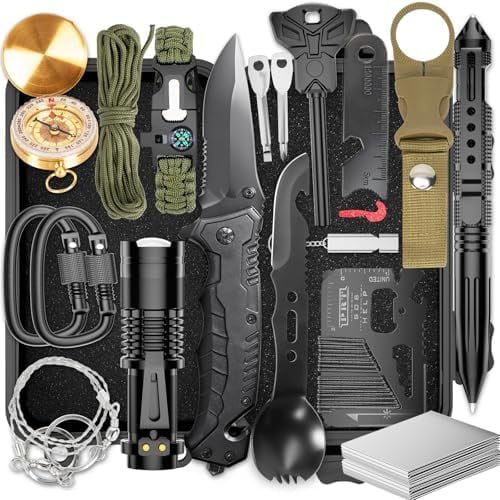 Survival Kit (Hiking/Camping): Emergency gear — gifts for men/hunters/teens; fishing/hunting birthday gifts. $Sport & Recreation Other