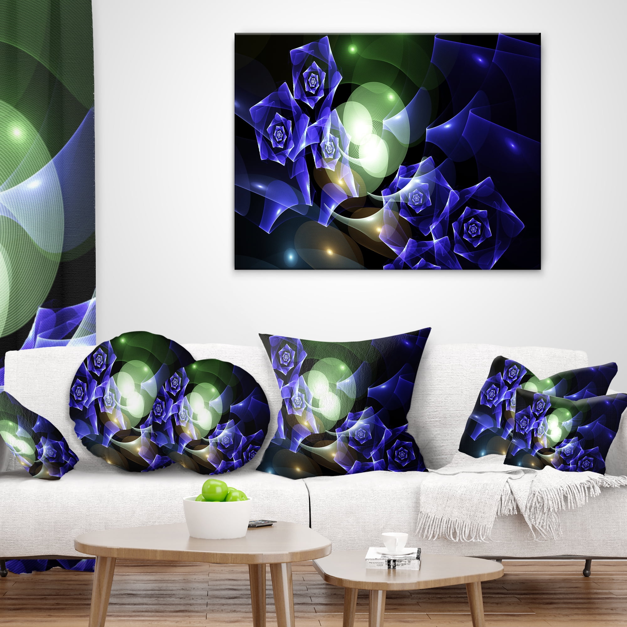 Designart Blue Bouquet of Beautiful Roses - Abstract Throw Pillow - 18x18