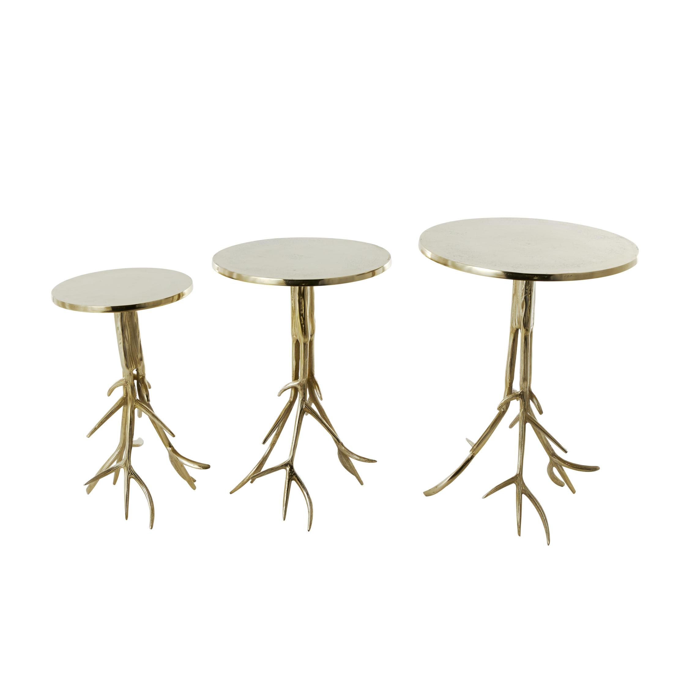 DecMode 15" x 22" Gold Aluminum Metal Tree Accent Table with Textured Tree Branch Legs, 3-Pieces