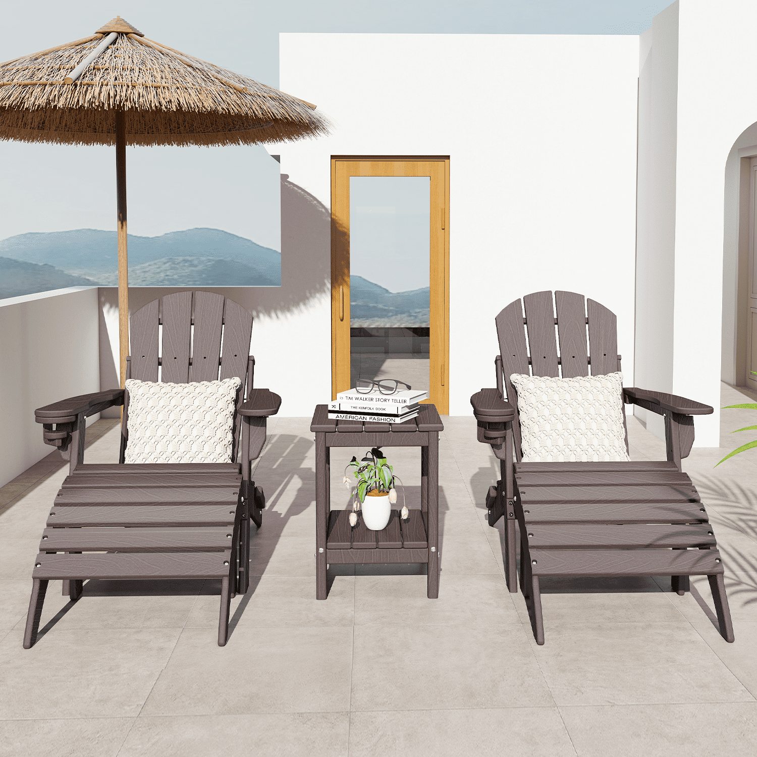 Pipopa Adirondack Outdoor Side Table,HDPE All Weather Double Layer Patio Side Table,Rectangular End Table for Garden Balcony Pool,BrownWood