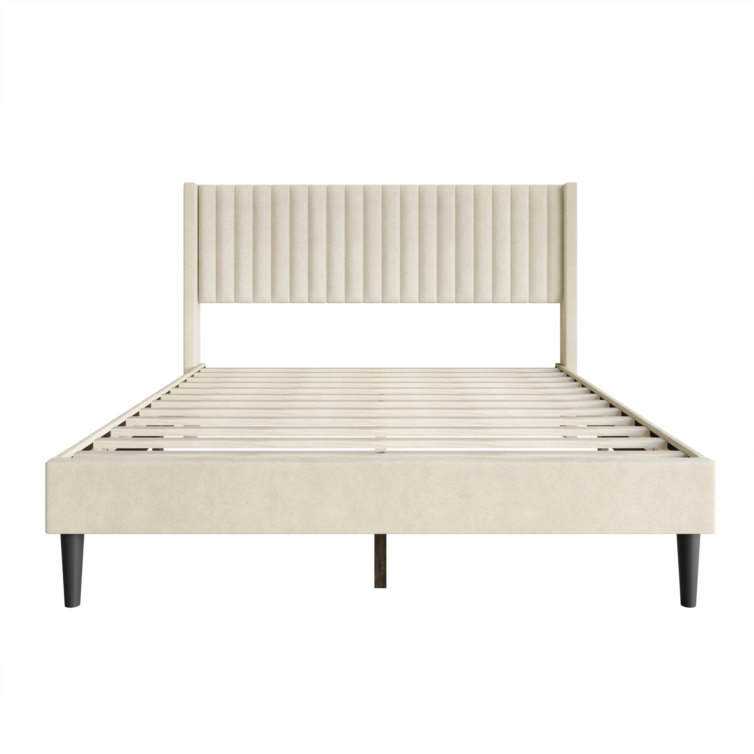 Favorer Montrose Upholstered Wingback Bed, Channel Tufted Headboard, Platform Design