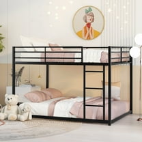 Bellemave Full Over Full Bunk Bed, Metal Low Bunk Beds Frame Built in Ladder, Floor Bunk Bed with Heavy Duty Slats Support, No Box Spring Required (Black)