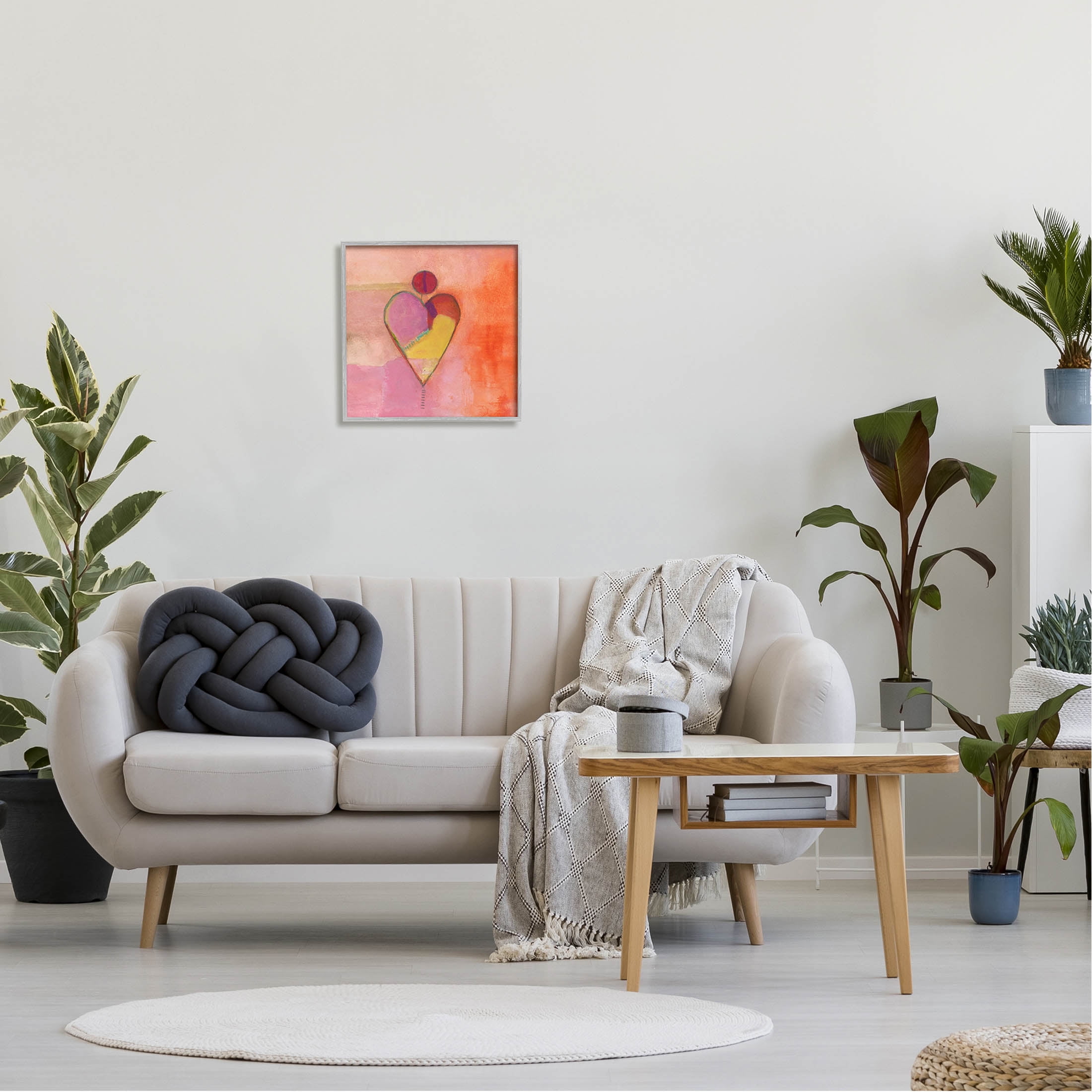Bold Heart Circle Pattern Abstract Painting Gray Framed Art Print Wall Art