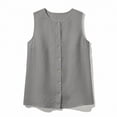 thumbnail image 5 of VEKDONE Sleeveless Button Down Shirts for Women Summer Cotton Crewneck Tank Tops Solid Color Loose Fit Breathable Tanks Casual Blouses Gray XL, 5 of 5