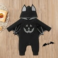 thumbnail image 2 of IBTOM CASTLE Newborn Baby Bat Costume Halloween Cosplay Cloak Romper with Wings Ears Hoodie My First Halloween Outfit for Boy Girl 0-6 Months Black Smile, 2 of 7