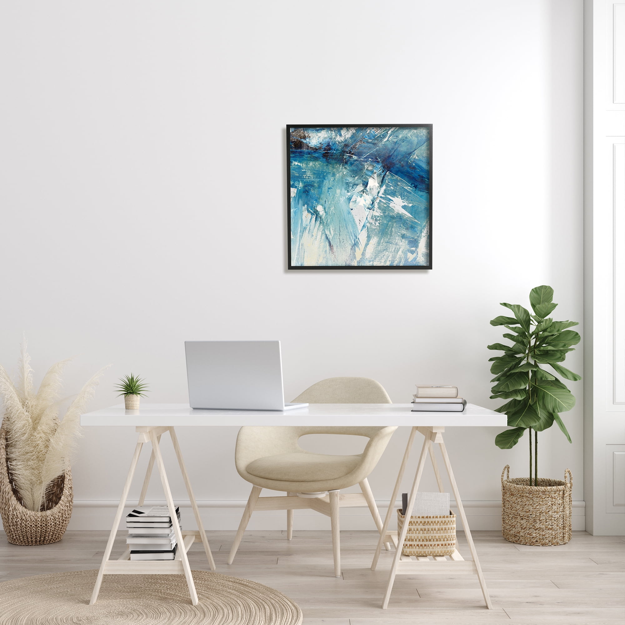 Stupell Industries Abstract Blue Paint Chaos Bold Rigid Movement Abstract Painting Black Framed Art Print Wall Art, 24 x 24