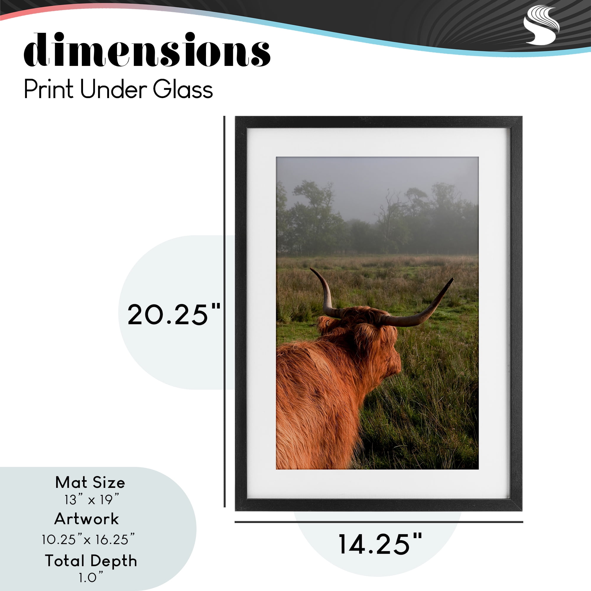 Highland Cow Gazing Out Black Framed Print Under Glass, design by Jenny Rainbow Fine Art