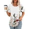 thumbnail image 2 of Hauts d'Été à Manches Courtes Mode Femme 2024 Blouses Plissées Décontractées Col Rond Couleur Unie t-Shirts (TTTG, Blanc 01), 2 of 6