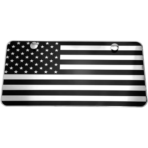 LFPartS USA American Black & Chrome Flag Embossed Stamped Metal License Plate 2 Hole (12"x6", Black&Chrome)