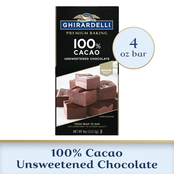GHIRARDELLI Premium 100% Cacao Unsweetened Chocolate Baking Bar, 4 OZ Bar