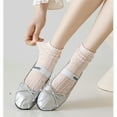 thumbnail image 6 of 4 Pairs Women's Lace Knit Crew Socks Lightweight Breathable Mesh Style with Elastic Cuff in Assorted Patterns - 4 pairs-F, 6 of 7