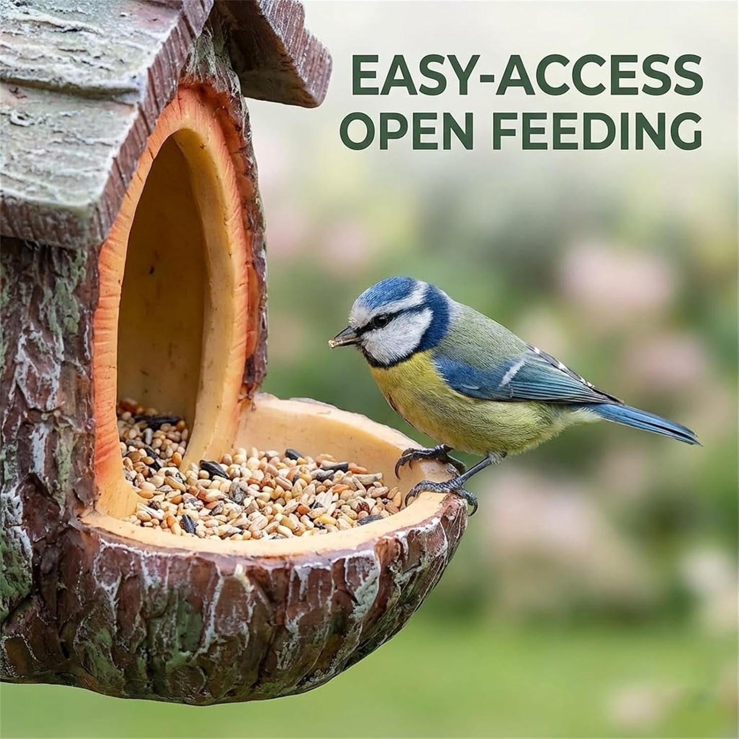 Vintage Treehouse-Shaped Bird Feeder - Waterproof Resin Birdhouse with Seed Tray for Outdoor Garden Decoration (a:1PC)-dh