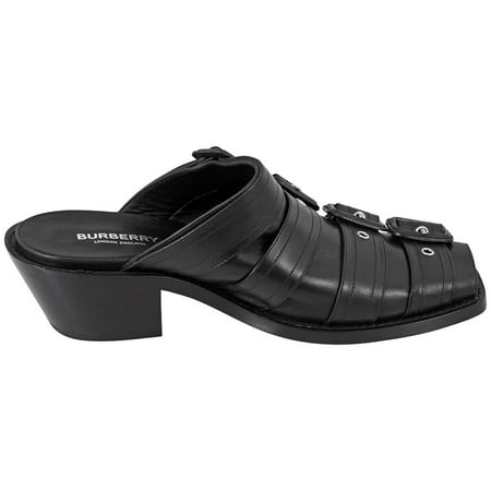 

Burberry Black Leather Peep-toe Buckled Mules Brand Size 37 (US Size 7)