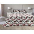 thumbnail image 1 of Shabby Flora Comforter & Sham Bedding Set, Country Style Floral Flower Roses Watercolor Image Art, 3 pcs Duvet Set Microfiber Filling Quilt, 5 Sizes, Dark Coral Maroon, by Ambesonne, 1 of 4