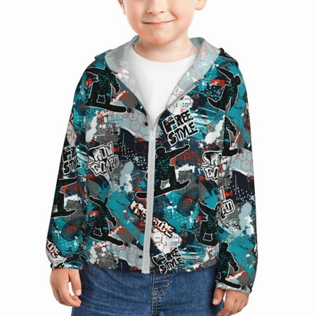 

Qekee snow board colorful Print UPF 50+ Kids Sun-Protective Hooded Long Sleeve Rash Guard for Fishing Water Beach Sports -4 Years