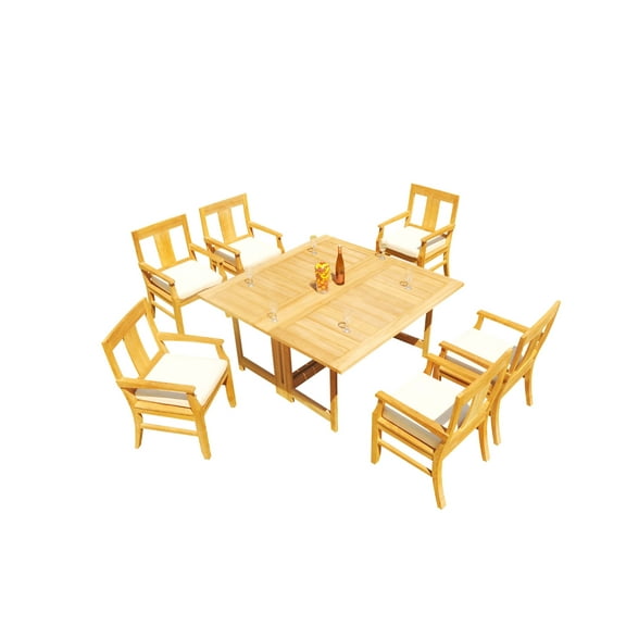 Grade-A Teak Dining Set: 6 Seater 7 Pc: 60" Square Rectangle Butterfly Table And 6 Osborne Arm Chairs Outdoor Patio WholesaleTeak #51OS1407