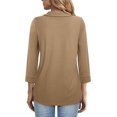 thumbnail image 3 of Womens Tops Dressy Casual 3/4 Length Sleeve V Neck Shirts and Blouses Zipper Collar Women Polo Shirts, 3 of 5