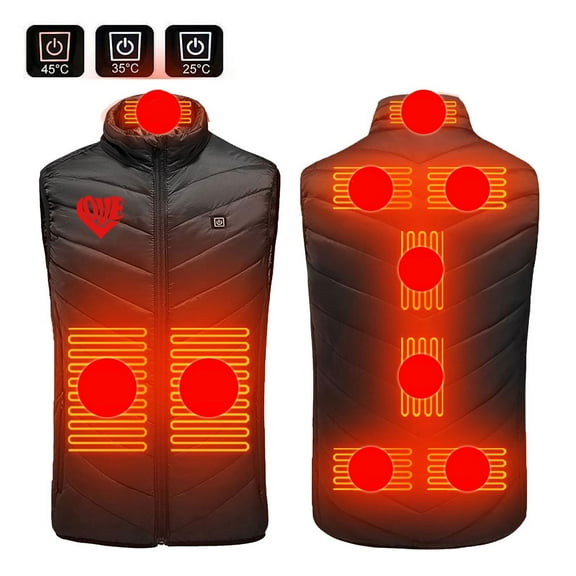 REORIAFEE Heat Vest Women and Men Unisex with 9 Heating Zones Electric Heated Coat without Power Bank Heated Jacket Hunting Hiking Vest Black L