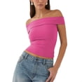 thumbnail image 4 of Women's Sexy Off Shoulder Tops Y2K T-Shirt Slim Fit Summer Fall Blouse Going Out Nightout Shirt, 4 of 5